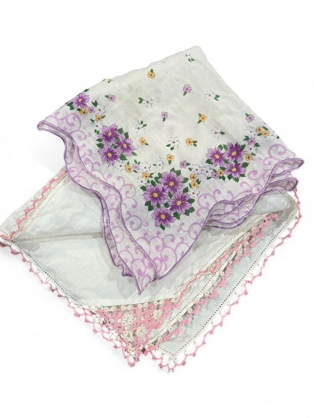 Floral Lace Edge Women’s Handkerchief - Purple Floral